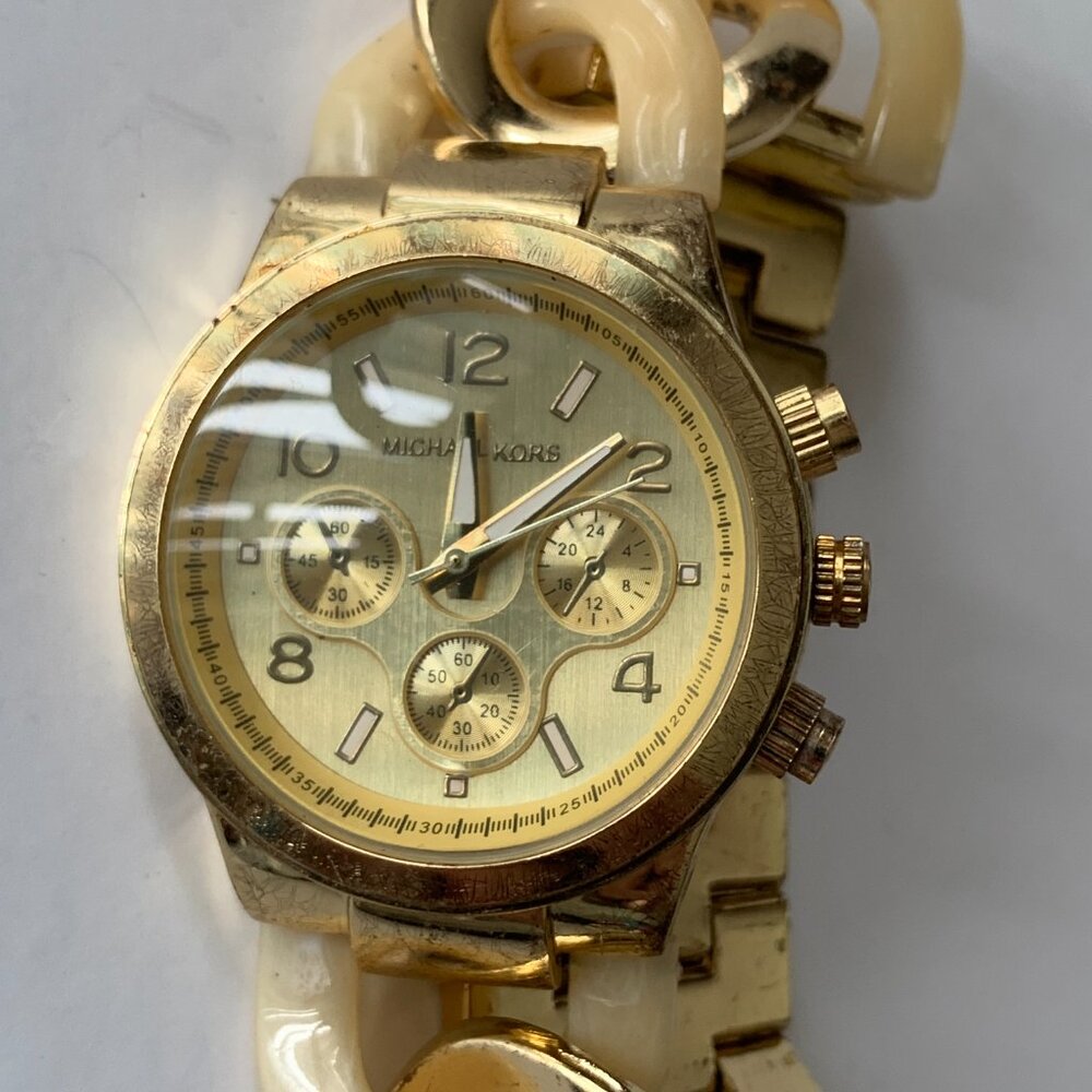 MICHAEL KORS BRAIDED WATCH 10194 GOLD FACE RUNWAY TWIST CHRONOGRAPH GOLD-TONE - Picture 3 of 9